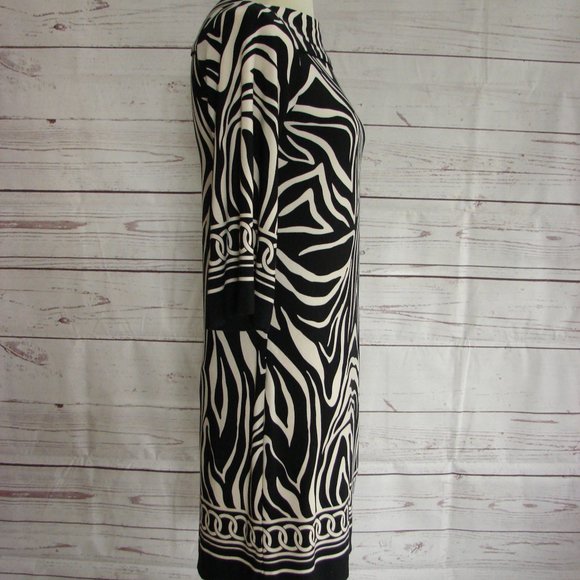 Black White Zebra 3/4 Sleeve Boat Neck Dress 10 - Picture 7 of 14